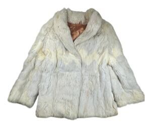 Fur Coat French Rabbit Vintage Ivory Cream Chevron Heavy Shag